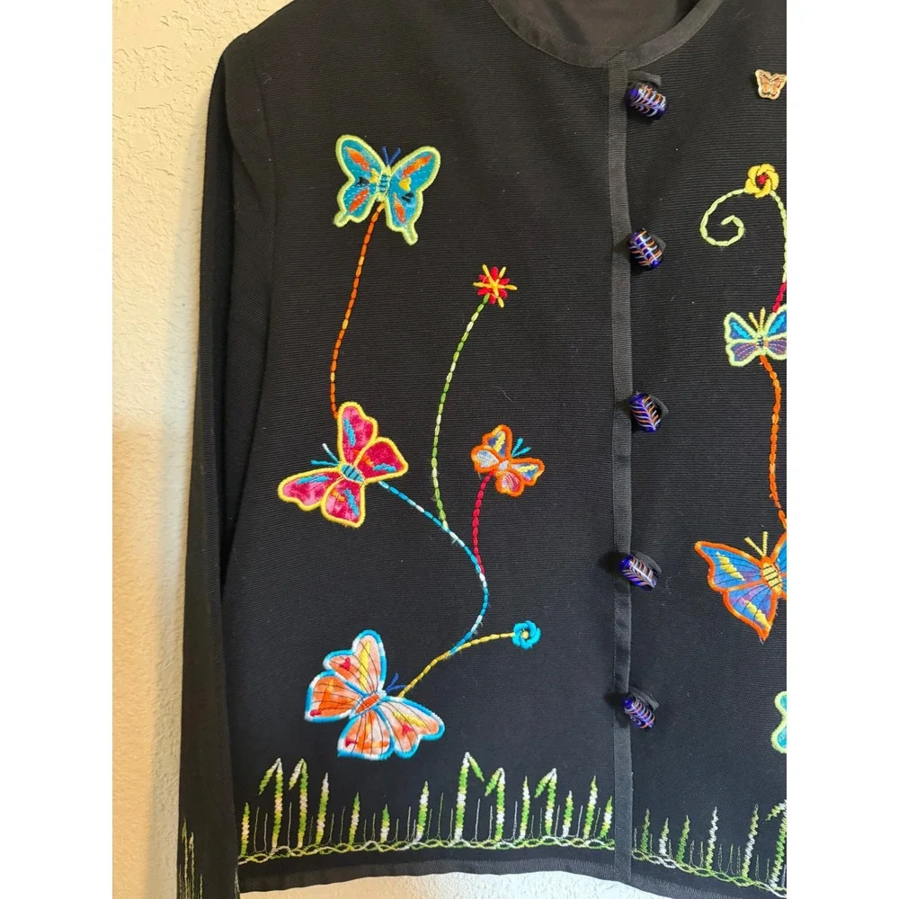 Drapers & Damons Black Embroidered Butterfly Garden Jacket Petite Medium PM